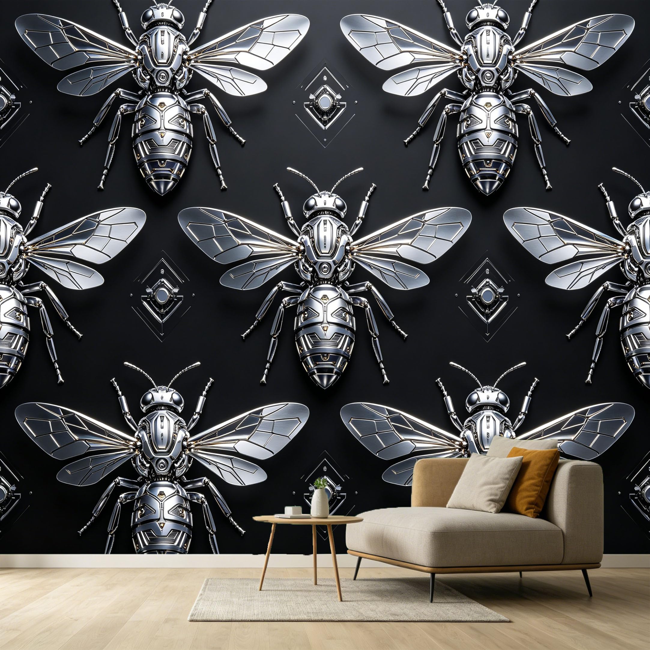 Custom Size Wall Murals Mechanical Bee Geometric Industrial 3D Trompe l’oeil SelfAdhesive Wall Fabric Removable Large Wallpaper for Photo Living Room Interior Decor