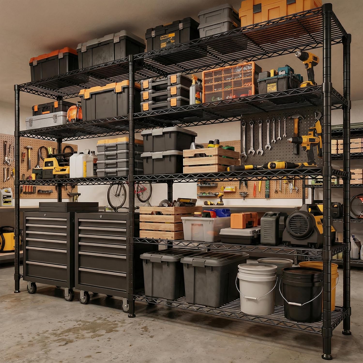 REIBII 70" W Storage Shelves Load 1600LBS,Metal Shelving 5-Tier Wire Shelving Unit Garage Shelving for Storage Adjustable Metal Shelves for Pantry Kitchen Garage Commercial, 70" W*15.8" D*72.4" H