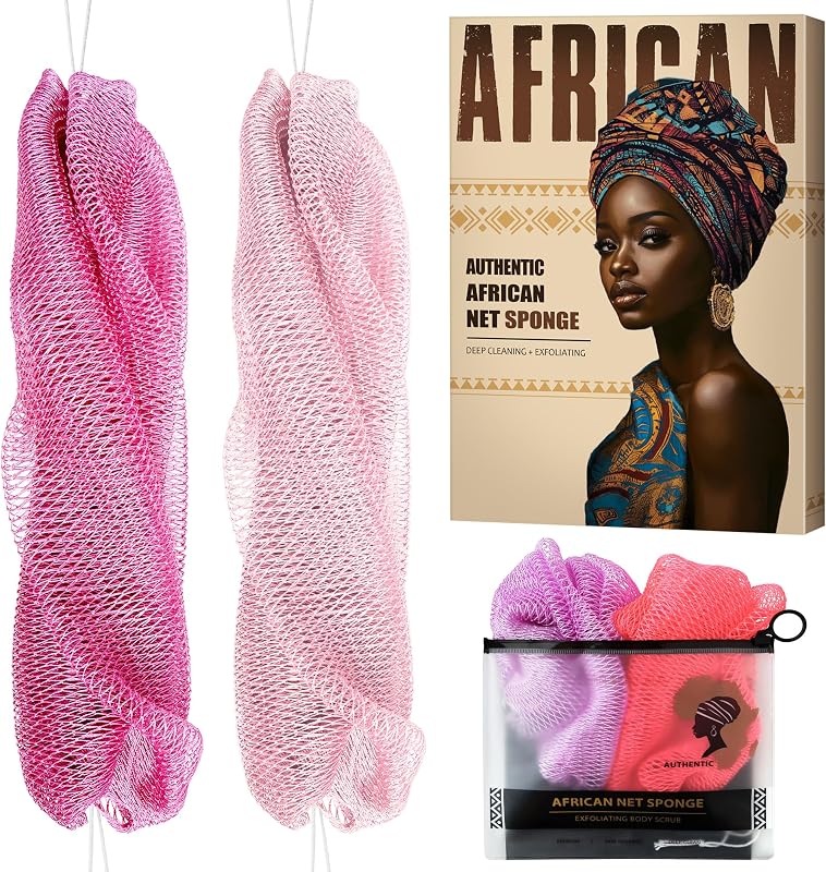 Esponja de banho de rede africana MINISENTIALS com nós, 4 unidades