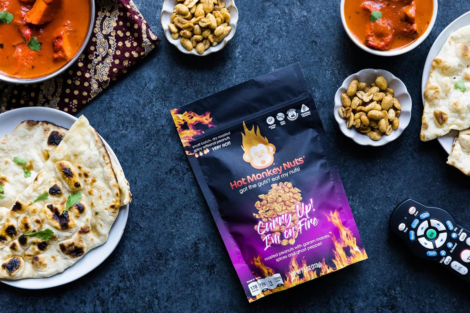 Hot Monkey Nuts Spicy Artisanal Peanuts | (Pack of 3) | Curry Up! I'm On Fire | Hot-Winged Reaper | 3-Alarm Garlic Parm | 7.5oz Resealable Pouch, Non-GMO, Gluten Free, Hot Spicy Peanuts
