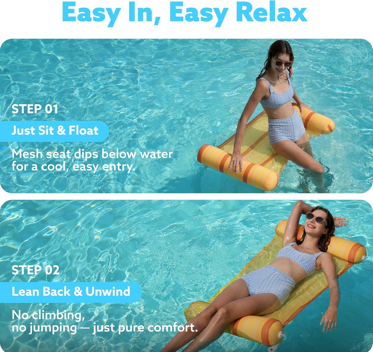 Sloosh 3 Pack 4-in-1 Inflatable Pool Floats - Water Hammock Lounges, Multi-Purpose Swimming Pool Accessories (Saddle, Lounge Chair, Drifter) for Pool, Lake, Outdoor, Beach