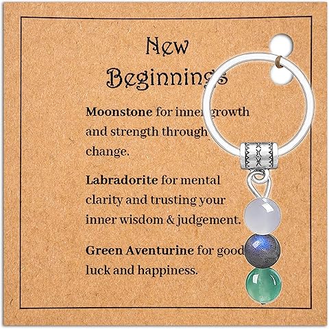 Natural Crystal Keychain Gifts For Women New Beginnings Good Luck Healing Stones fo...
