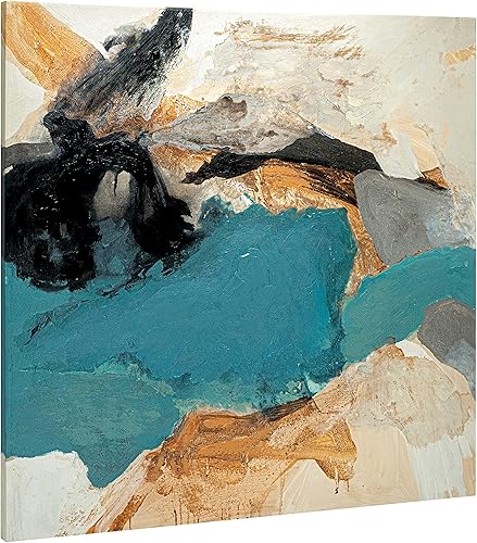 ArtbyHannah Pinturas abstractas al óleo sobre lienzo de 32 x 32 pulgadas, pintadas a mano con textura azul, dorado y negro, ilustraciones abstractas