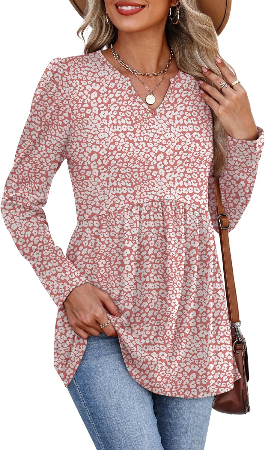 WIHOLL Womens Tops Long Sleeve Fall Shirts Babydoll Peplum Tops for Women V Neck Tunic Dressy Casual Blouses - Image 3