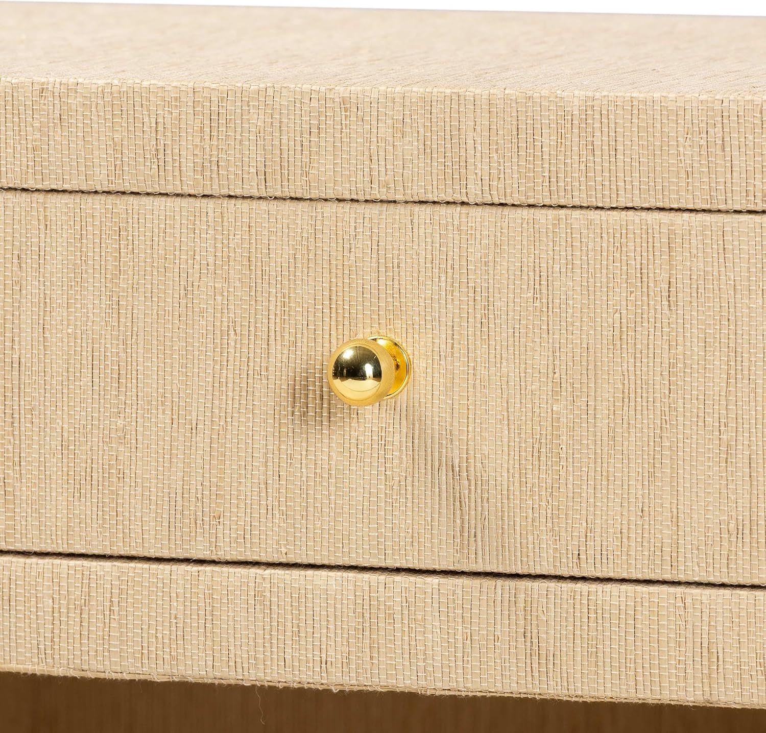 Bali & pari William Grasscloth 1-Drawer Nightstand with Open Shelves - Woven Texture Bedside Table with Gold Knob, Modern Coastal Accent Table for Bedroom