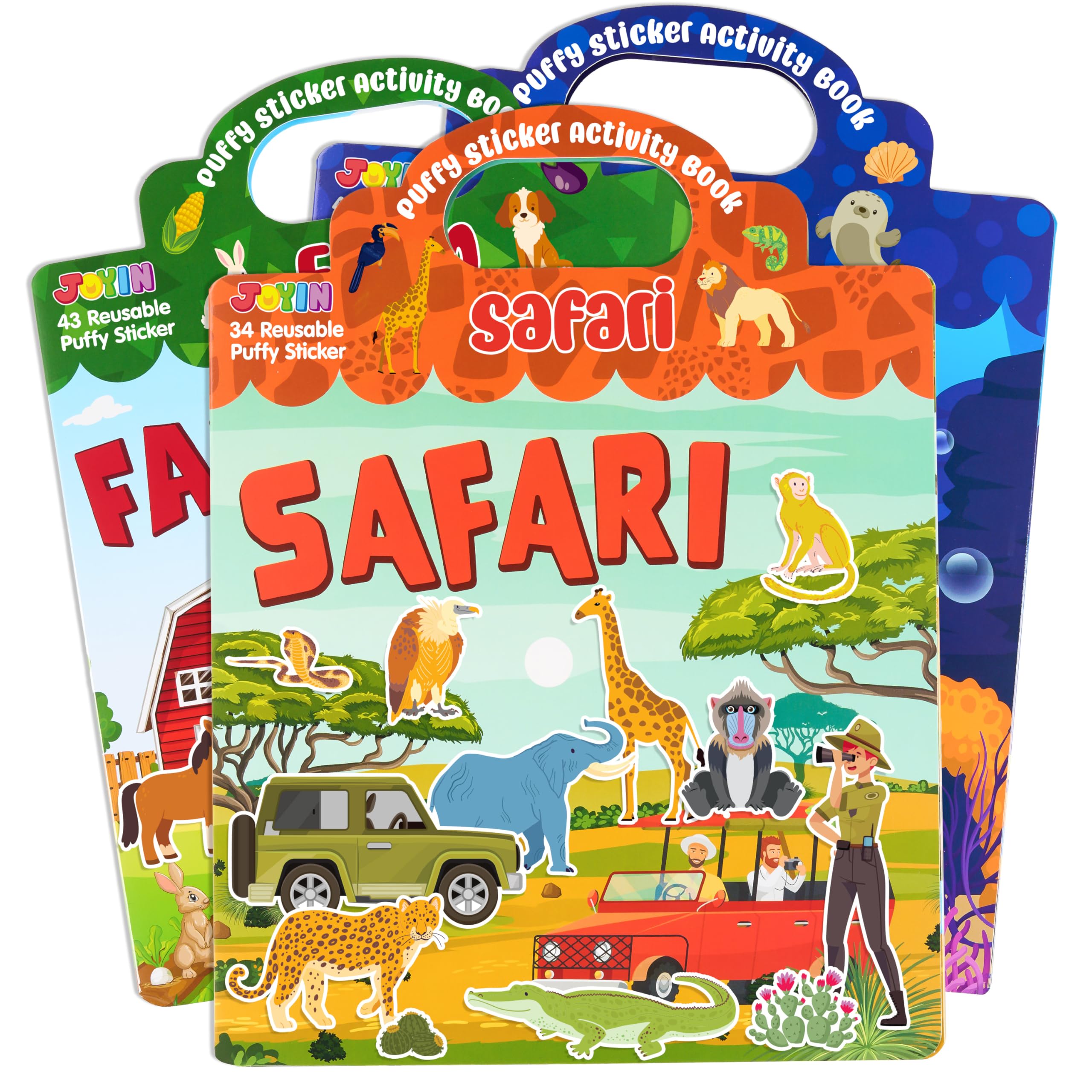JOYIN 3 Sets Reusable Sticker Book for Kids 122Pcs 3D Travel (Farm, Ocean