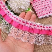 Rose Red Lace Ruffle 3-Layer Ruffles Edge Trims Satin Pleated Lace Trim 5 Yards for Sewing Costumes Bridal Wedding DIY Crafts