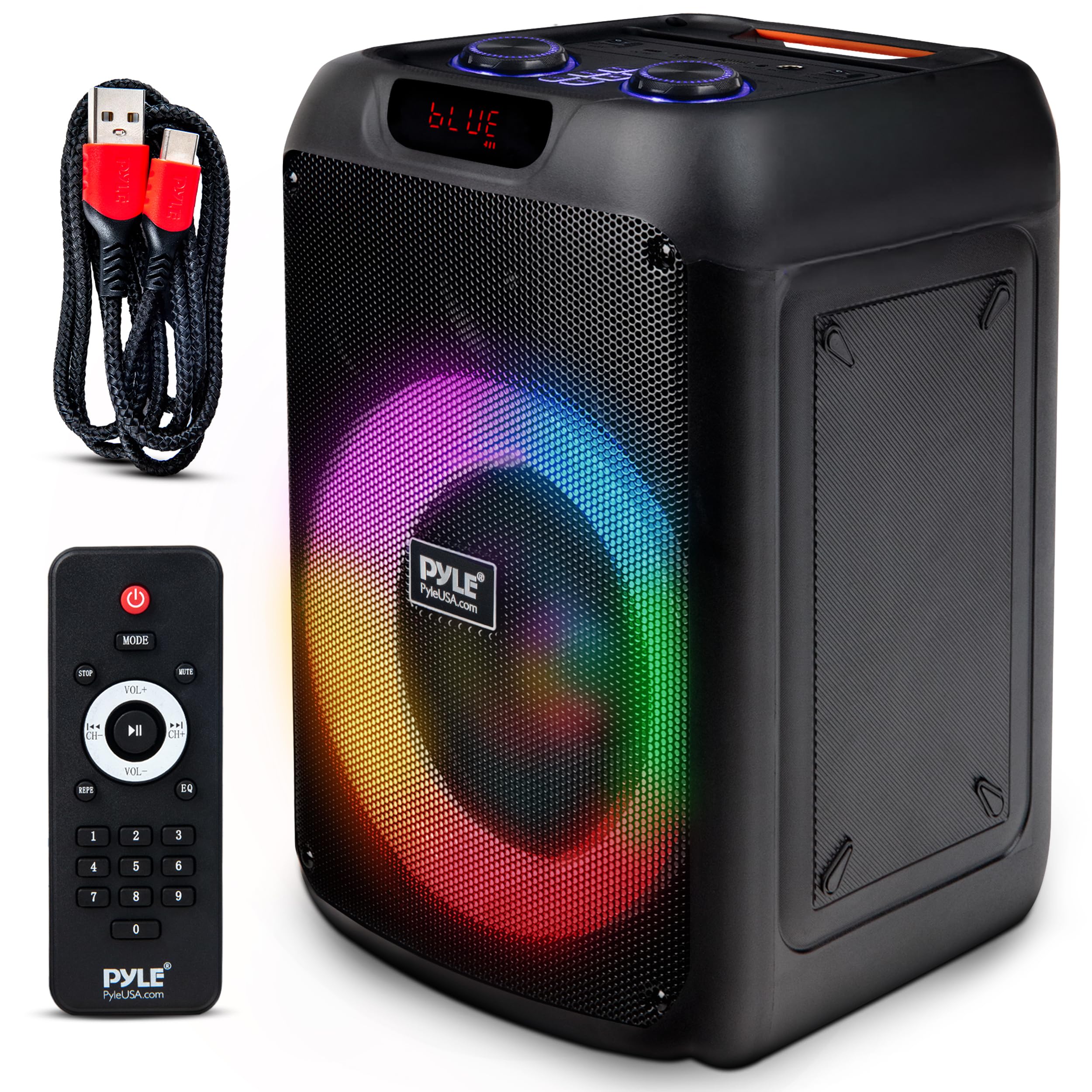 Pyle Enceinte Bluetooth Portable 40 cm – Haut-Parleur Puissant avec LED RGB Woofer Grand Format TWS Batterie Rechargeable Télécommande Câble Type-C Intérieur Extérieur