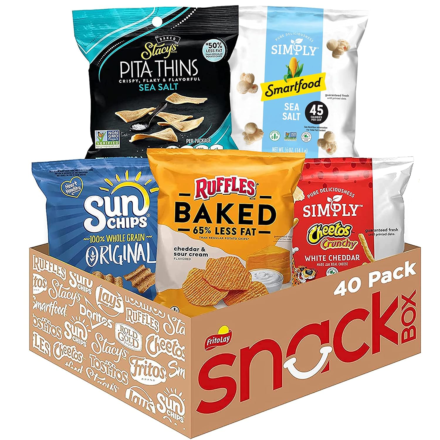Frito-Lay Ultimate Smart Snacks Care Package 2.0, Variety of Smartfood, Sunchips, Baked, Simply and Stacy’s Pita Chips, 40 Count