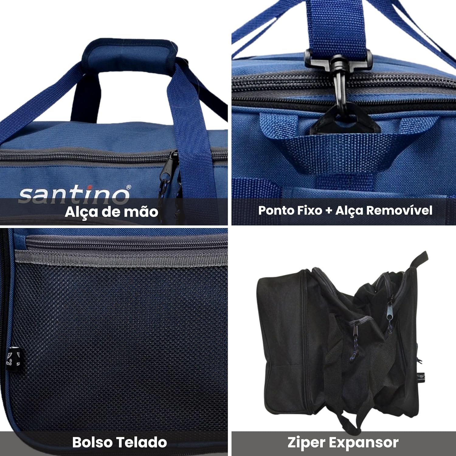 SANTINO Bolsa de Viagem Mala Esportiva Grande Duffel Bag Resistente com Alça Transversal Compartimento Lateral Bolsa Academia Transporte de Roupas Viagem Curta Longa Azul SANTINO Bolsa de Viagem Mala Esportiva Grande Duffel Bag Resistente com Alça Transversal Compartimento Lateral Bolsa Academia Transporte de Roupas Viagem Curta Longa Azul