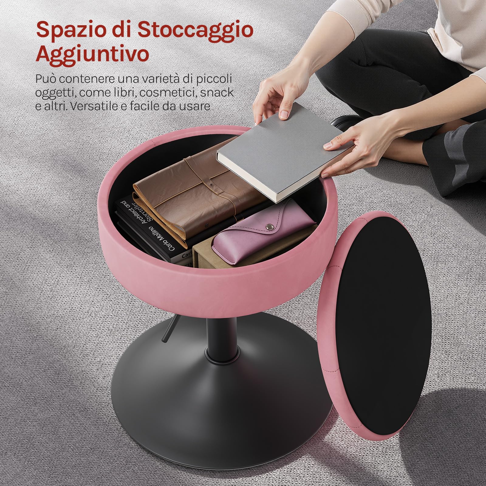 Sgabello da toeletta Girevole a 360°, Imbottito per Trucco, Pouf con Schienale per Camera da Letto/Sala Trucco/Soggiorno - Sgabello da toeletta,D