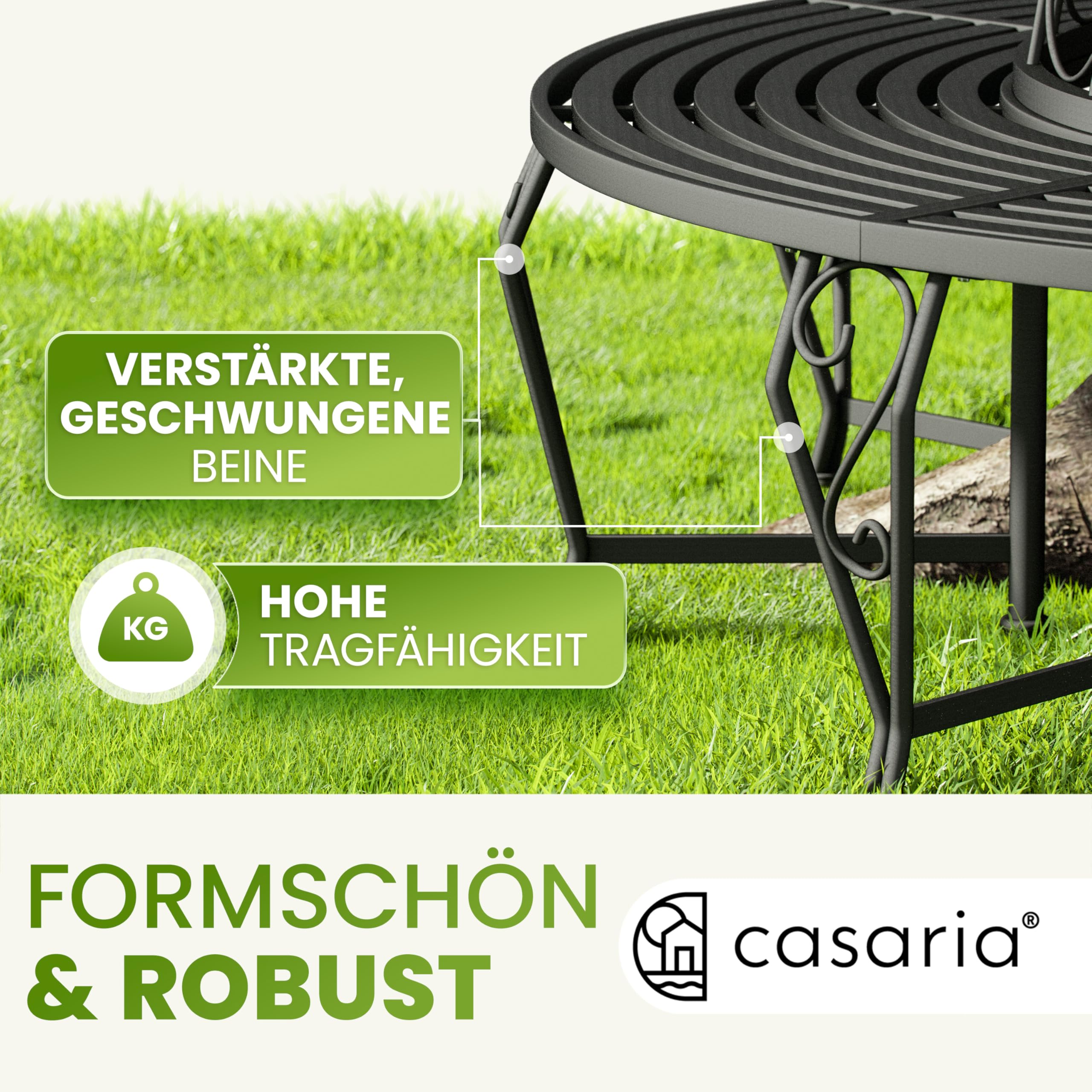 Casaria® Gartenbank Sitzbank Ø160cm Metall Pulverbeschichtet Wetterfest 320kg Belastbar Rundbank Fußschutz Garten Baum Bank Vintage Schwarz