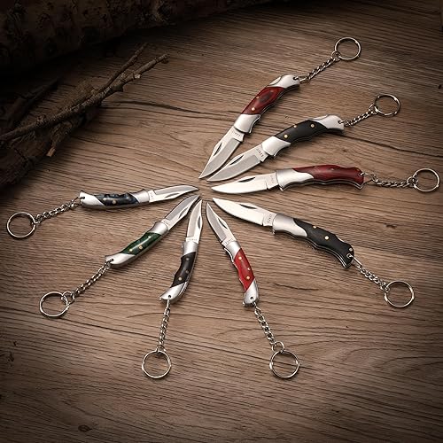 Miniatura 8 de Cuchillo de bolsillo pequeño, cuchillo EDC con mango de acero inoxidable y madera, cuchillo pequeño, longitud de la hoja 2 pulgadas