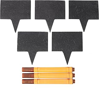 Food-Grade Slate Labels with Markers - 5 Natural Slate Boards and 3 Soapstone Chalk Markers for Cheese Name Tag, Charcuterie Board, Cheese Board Platter, Wedding, Birthday, Cocktail Parties