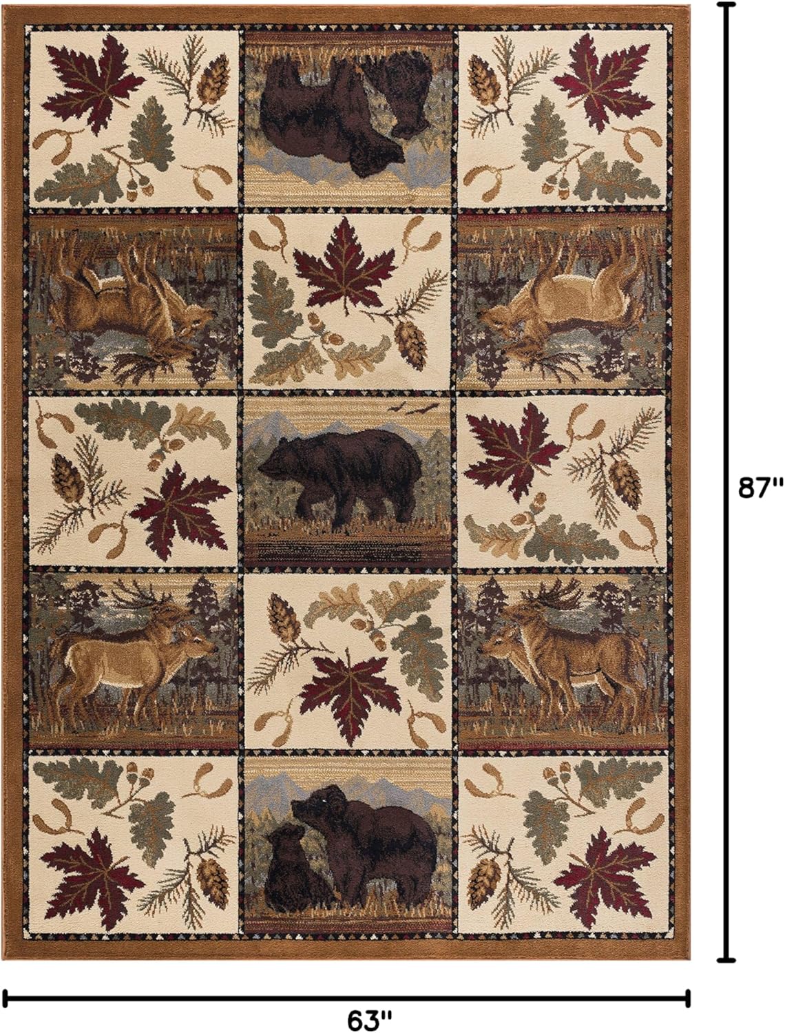 Tayse Portrait Wildlife Beige 5x8 Rectangle Area Rug Cabin for Living, Bedroom, or Dining Room - Lodge, Novelty