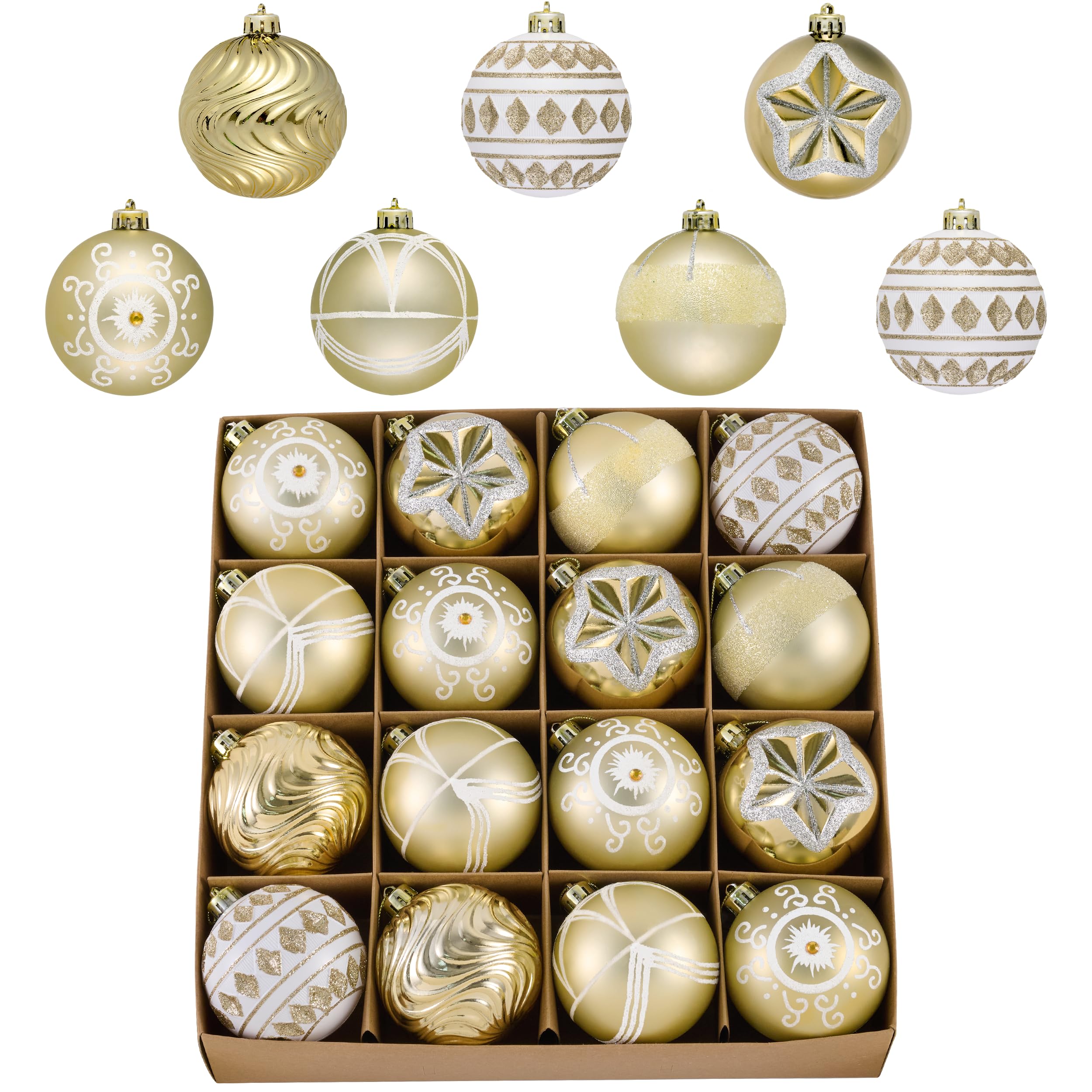 Décorations de Noël 8 cm kit de boules incassables blanc or Valery Madelyn