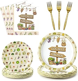 96Pcs Locally Grown Baby Shower Farmers Market Farmhouse Fruit Party Plates Supplies - Party Tableware Decorations Disposable Paper Plates Napkins Forks for Birthday Gender Reveal, Serves 24