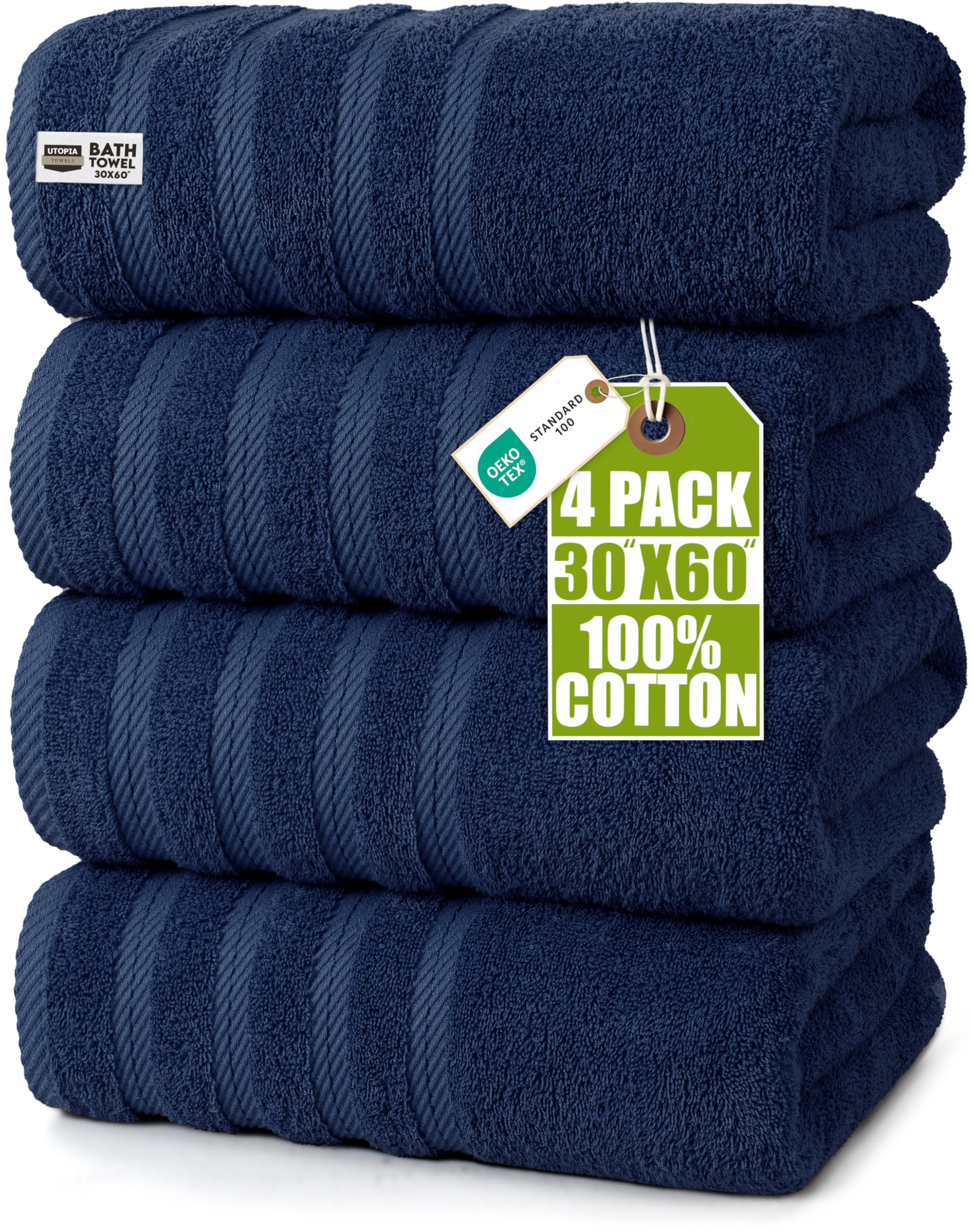 towels 4 pack premium extra large bath towels set, (30 x 60 inches) 100% ring spun cotton, lightweight and highly absorbent quick drying towels, perfect for daily use (navy)