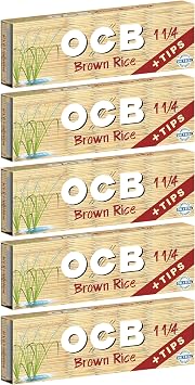 OCB Brown Rice Rolling Papers 1 1/4 78mm + Tips 5 Pack incl. Frugal Smoker Sticker