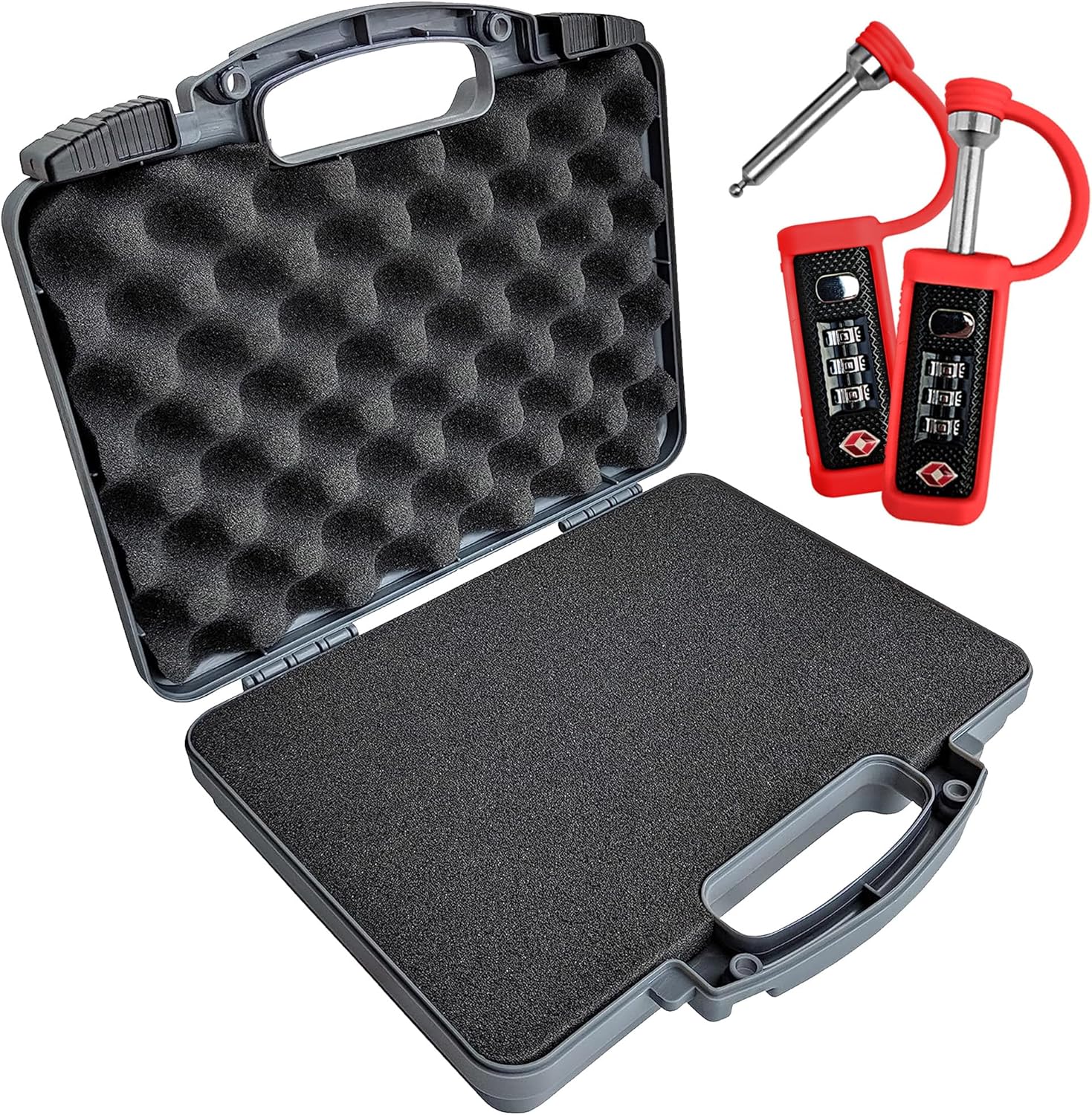 9mm TSA Approved Hard Lockable Gun Case for Pistol Revolver and Handgun - 12.3” inches x 10.5” Airline Compliant Locking & TSA Approved Protective Rubber Sleeve & Cut-Resistant MonoShaft Tactical Gun
