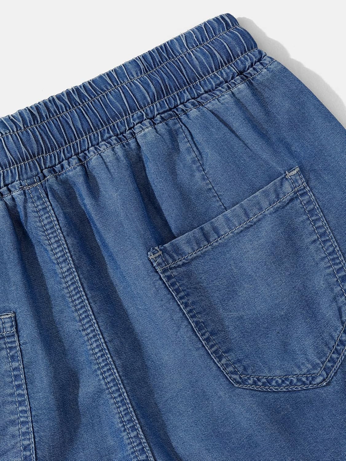 SHENHE Women's Denim Shorts Elastic Waist Drawstring Summer Casual Jean Shorts with Pockets