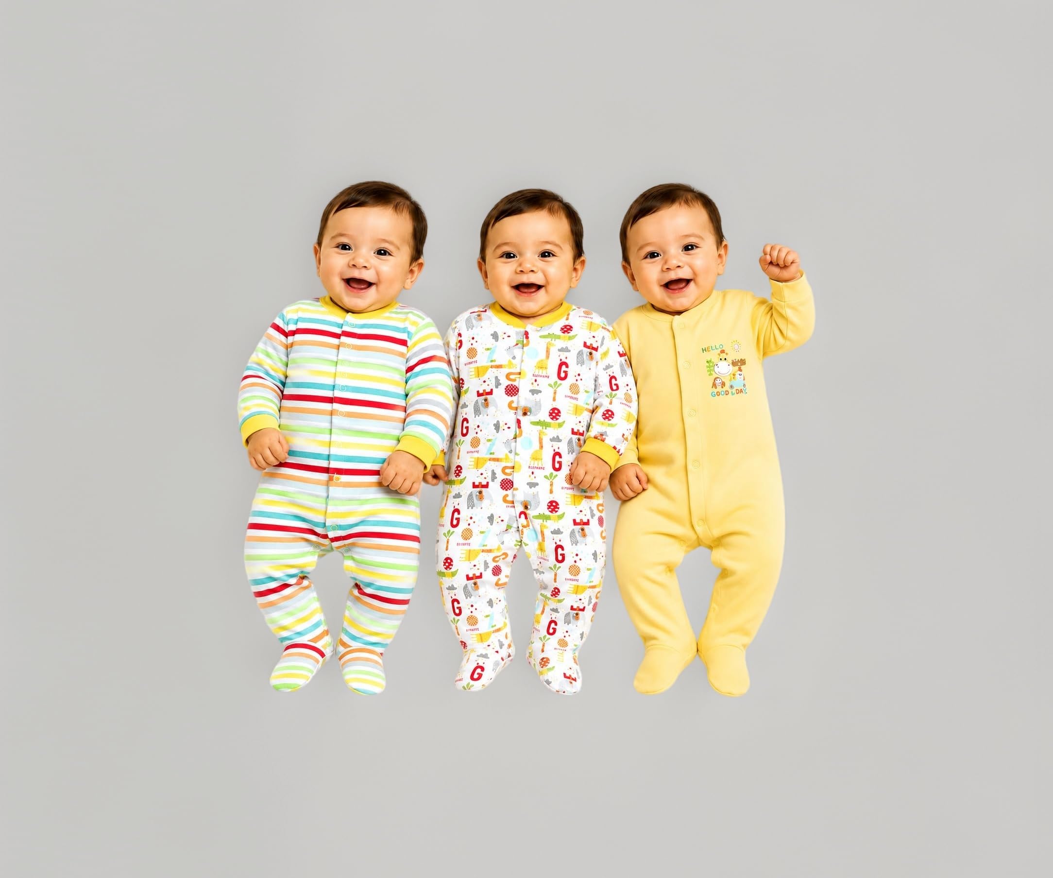 EIO 100% Cotton Rompers/Sleep Suits/Jumpsuit/Night Suits for Baby Boys & Girls, Infants, New Born Pack of 3