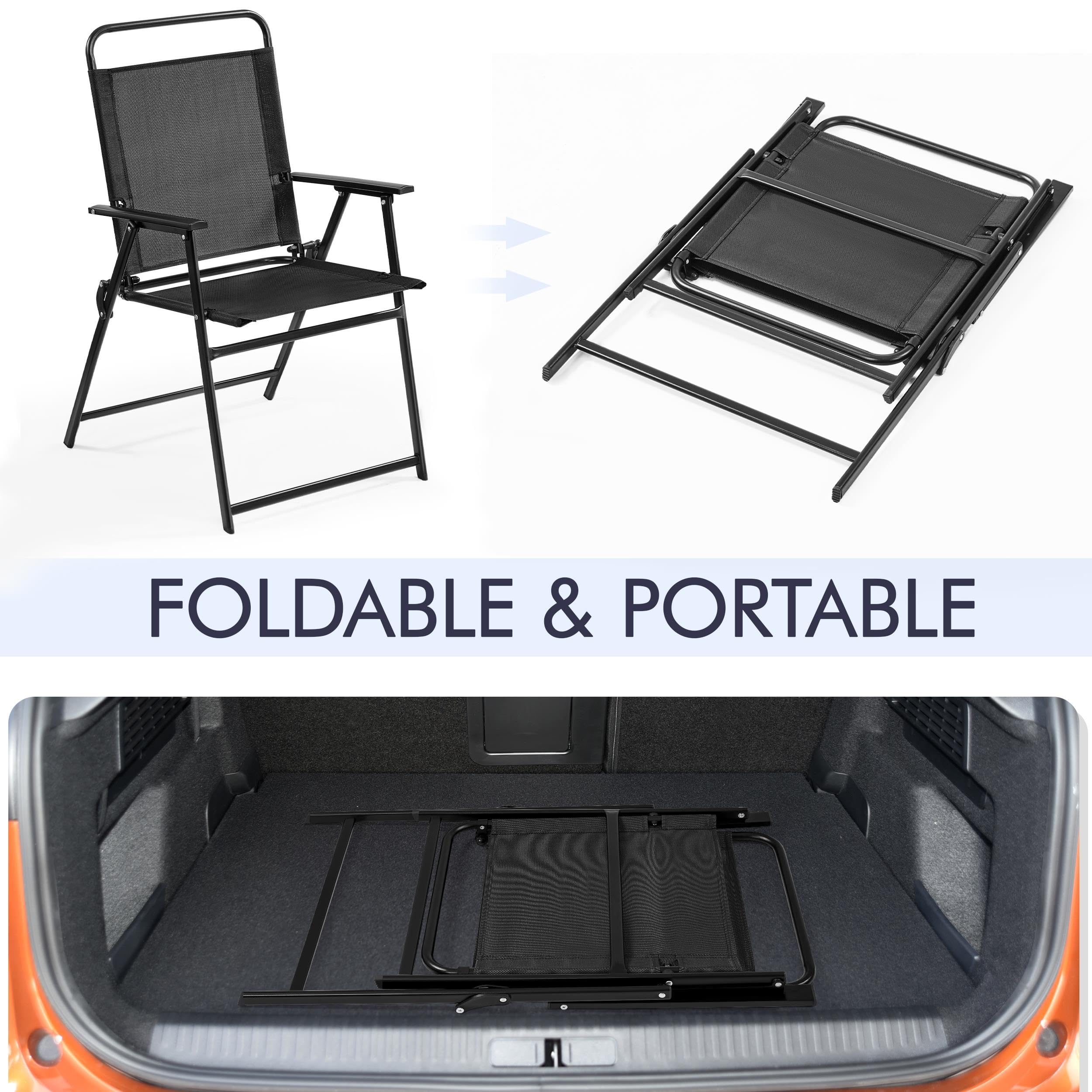 Yaheetech Set 2 Sedie da Giardino Pieghevoli con Braccioli Telaio in Metallo Seduta in Tessuto Portata 100 kg Nero