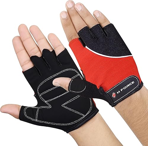 Miniatura 2 de H Force Guantes de entrenamiento acolchados con correa corta para hombres, guantes de levantamiento de pesas para gimnasio, protección de palma y