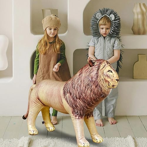 Miniatura 7 de Jet Creations León macho inflable con melena de peluche, de pie, ideal para fiestas temáticas de safari o vida silvestre, recuerdos y decoraciones,