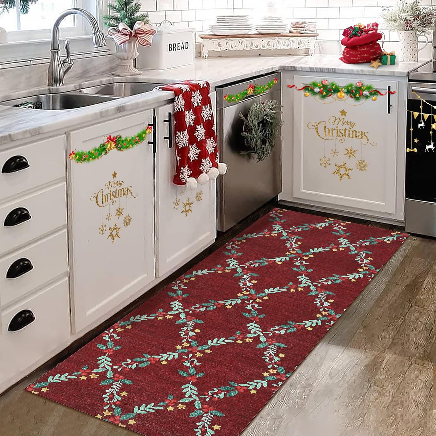 Garvee Christmas Runner Rug 2x8 for Hallways, Kitchen Rugs Non-Slip Washable Entryway Bathroom Rugs, Holiday Tree Snow Winter Xmas Floor Carpet for Hall Bedroom