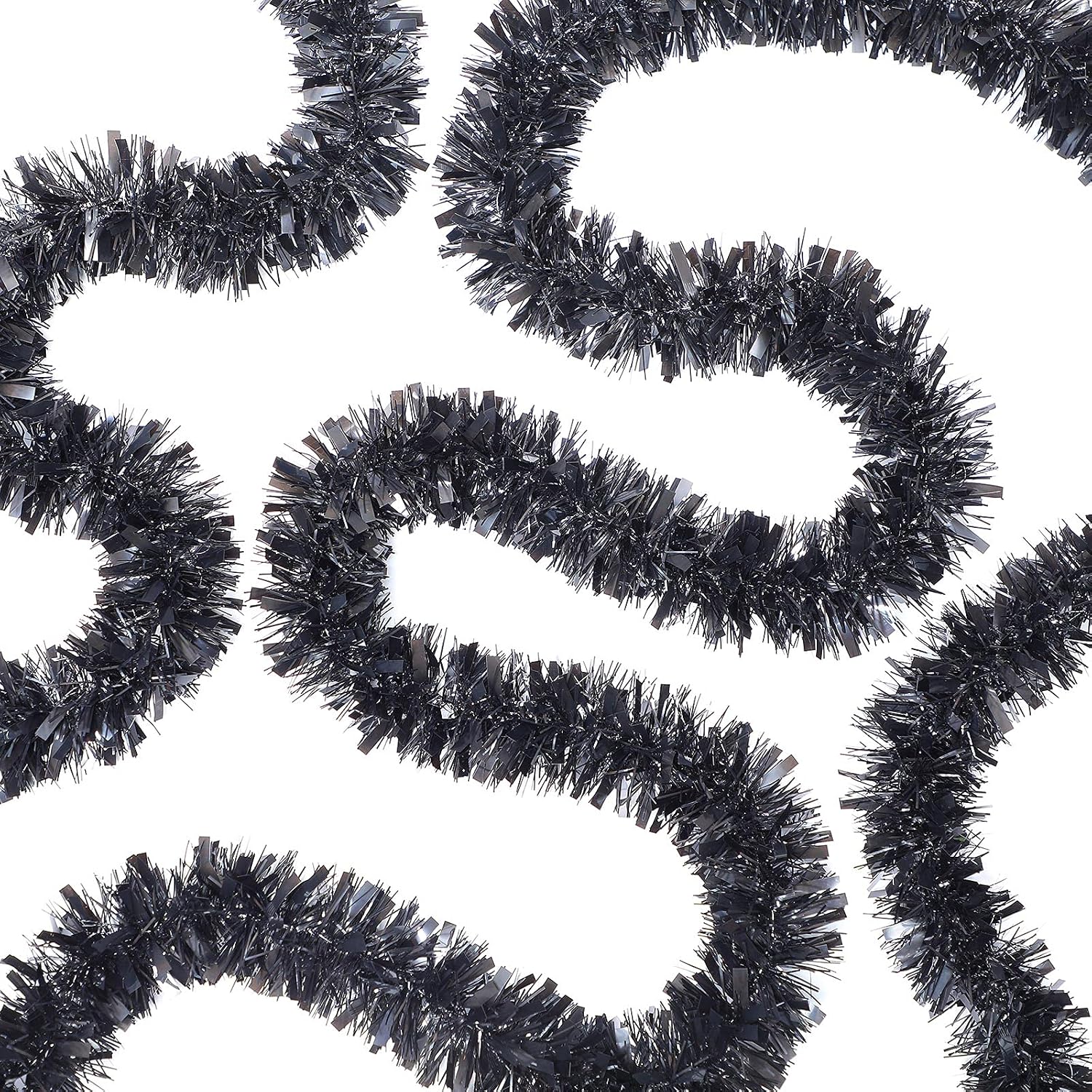 50 Feet in 1 Piece Christmas Tinsel Garland Metallic Tinsel Twist Garland Christmas Tree Decorations Birthday Wedding New Year Hanging Decorations Party Supplies 3 Inch (Black)