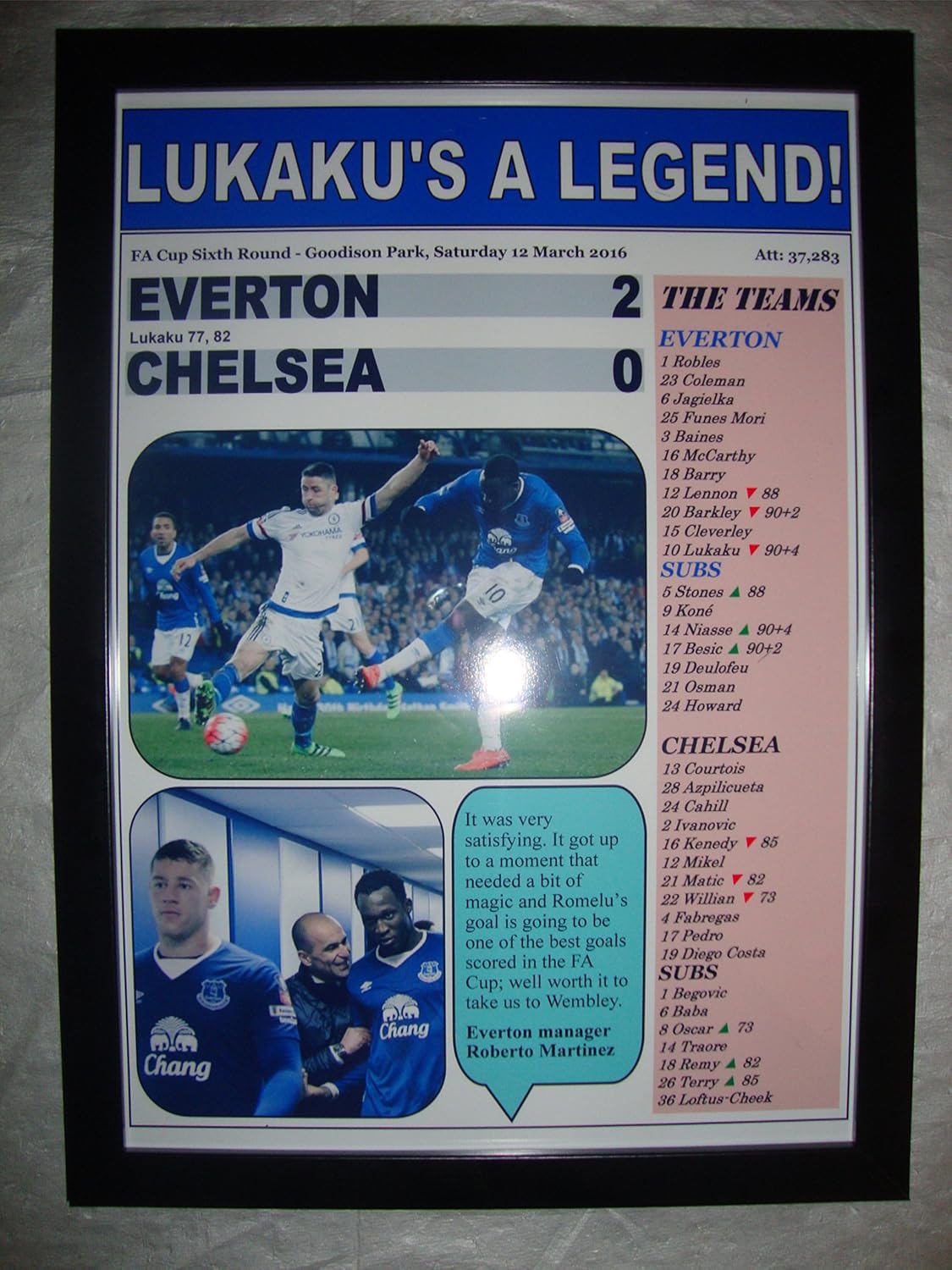 Lilywhite Multimedia Everton 2 Chelsea 0-2016 FA Cup - framed print