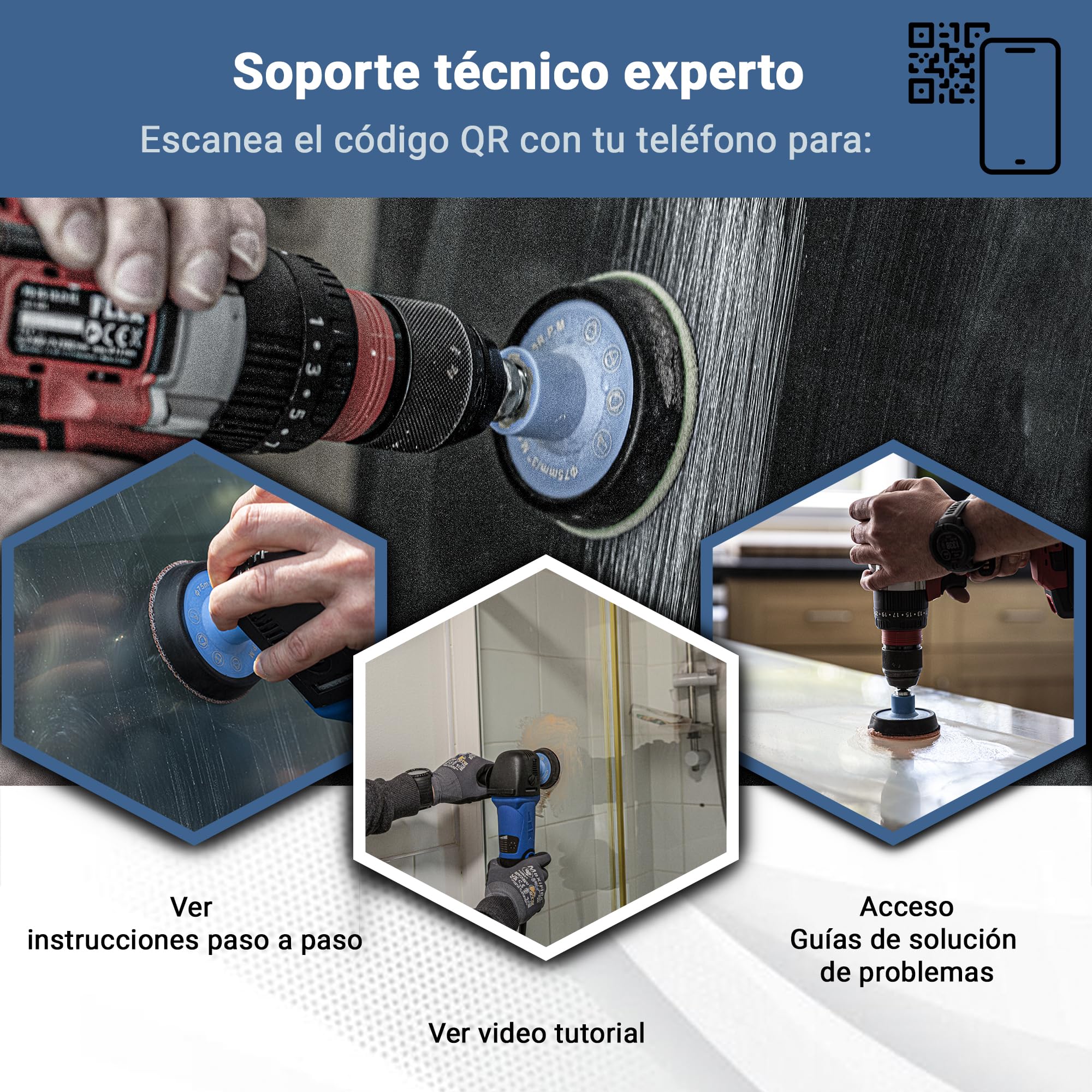 GLASS POLISH DIY Kit de Eliminación de Arañazos en Vidrio 75 mm para Pulido Eficaz con Taladro o Pulidora, Repara Arañazos Profundos, Elimina Daños Superficiales y Restaura la Claridad y el Brillo