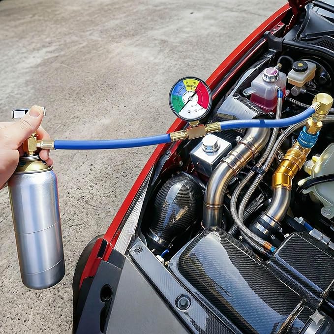 Kit de Manguera de Carga de Refrigerante AC R134A CALPOSE con Manómetro miniatura 7