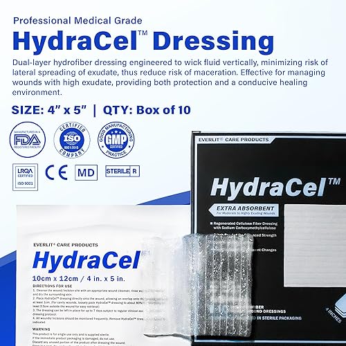 Miniatura 3 de EVERLIT HydraCel Apósito  Fibra de hidrofibra estéril de doble capa con costuras  Almohadilla avanzada extra absorbente para el manejo de heridas