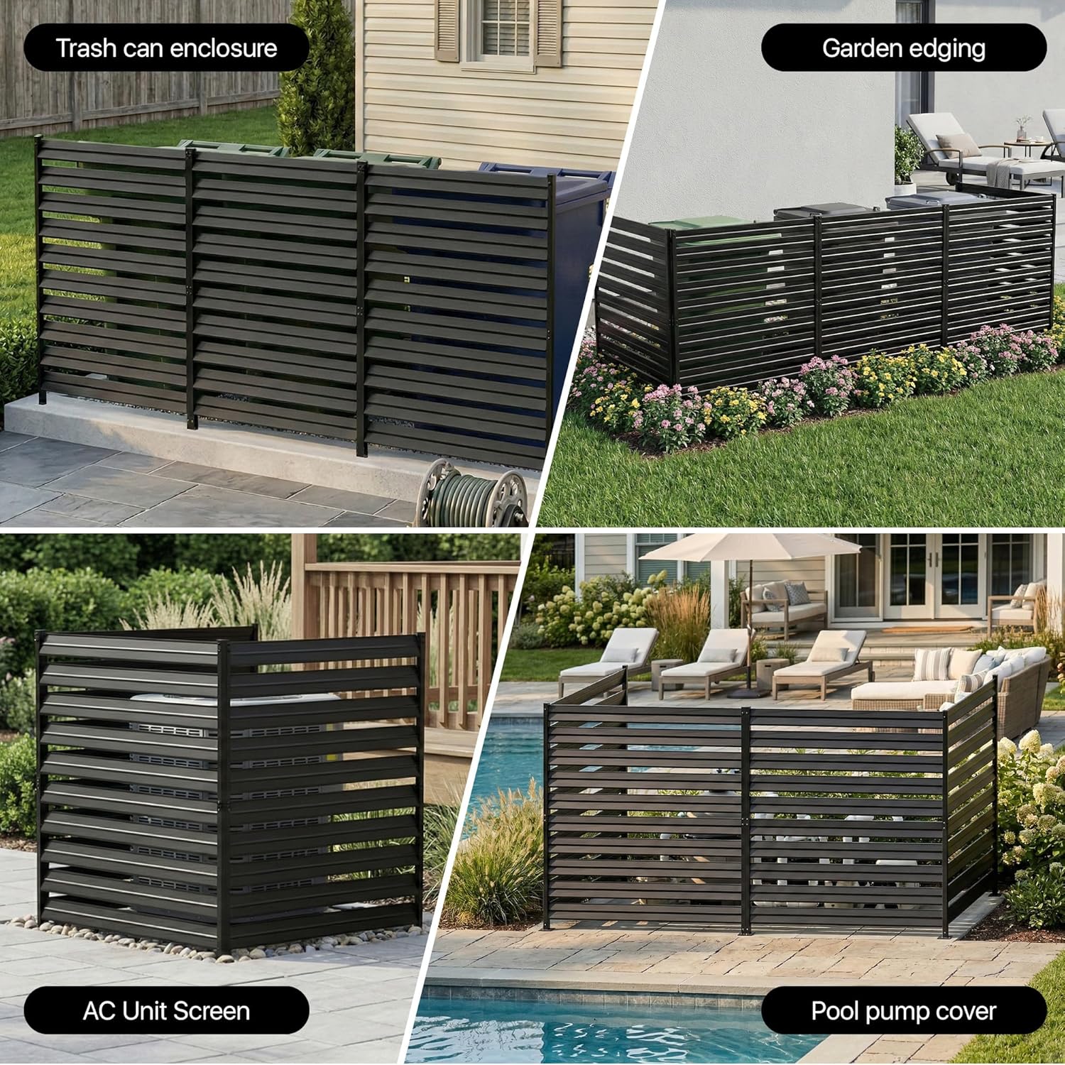 SMARTSTANDARD Metal Air Conditioner Fence 1 Panel - 38" W x 60" H Outdoor Privacy Screen, No Dig Pool Equipment Enclosure, Trash Can Screens, Garden Fencing for AC Unit Patio Backyard, Black