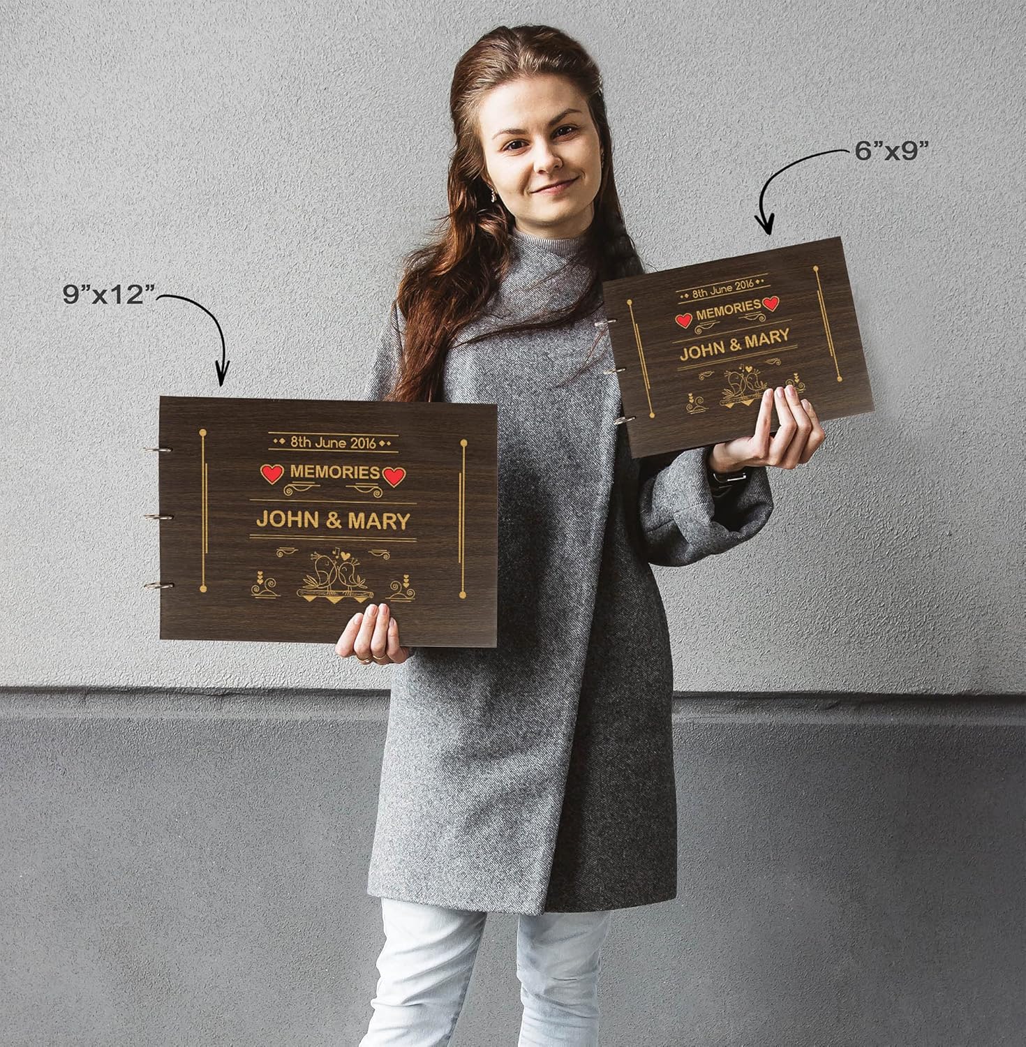 Darling Souvenir Personalized Engraved Laser Cut Wedding Guest Book Wooden Cover Sign-in Book Registry Guestbook Scrapbook-N3