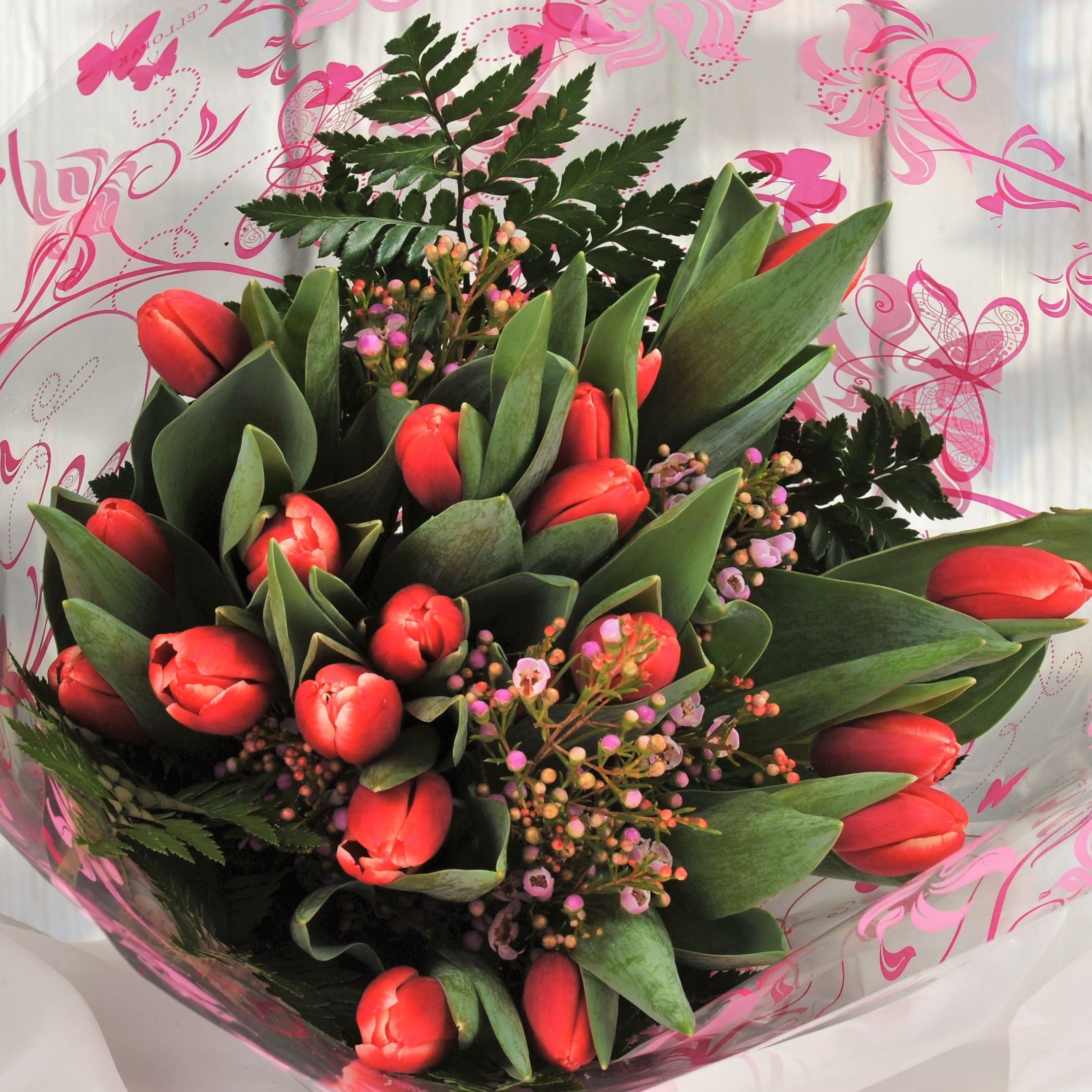 Homeland Florists Fresh Red Tulip Flower Bouquet, Delivered UK Free Next Day Delivery, Send a Beautiful Floral