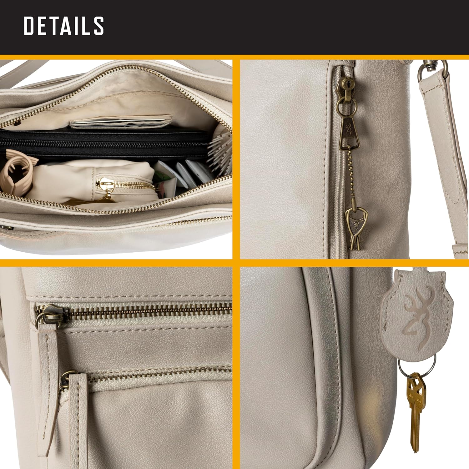 Browning Women's Concealed Carry Belle Shoulder Bag, Premium Holstered Handbag With Safety Locking Option, Cream