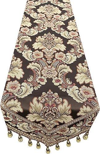 Miniatura 3 de MAGILONA Home Mantel decorativo con cuentas de Europa, lujoso terciopelo de lino de algodón, relieve 3D, patrón floral bordado, camino de mesa,