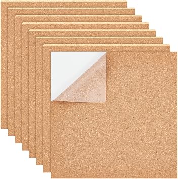 BENECREAT 8 Pack Self-Adhesive Cork Sheets 2mm Cork Tiles Cork Mat 12x12 Inch with Adhesive Back for Coaster, Wall Decoration, Party and DIY Crafts