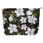 PAZIMIIK Makeup Bag Large Cotton Zipper Pouch for Purse Travel Canvas Make Up Organizer for Women Cosmetic,Brocade Floral Black