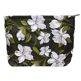PAZIMIIK Makeup Bag Large Cotton Zipper Pouch for Purse Travel Canvas Make Up Organizer for Women Cosmetic,Brocade Floral Black