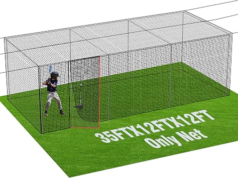 RIIFRILY Baseball Batting Cage Nets,20 L/ 35'L/55'L/70'L Baseball and Softball Cage Netting, Enclosed HDPE #42 /#45 Netting Batting Cages for Backyard and Indoor NET ONLY