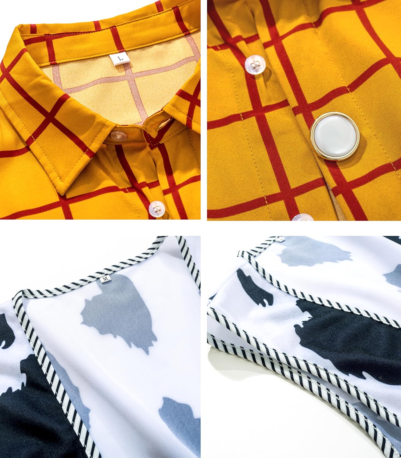 Mens Western Cowboy Sheriff Costume Button Down Adults Fancy Striped Shirt Kit (Yellow, L)