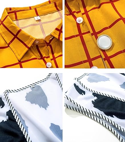 Miniatura 6 de Disfraz de sheriff de vaquero occidental para hombre, con botones, kit de camisa a rayas (amarillo, S)