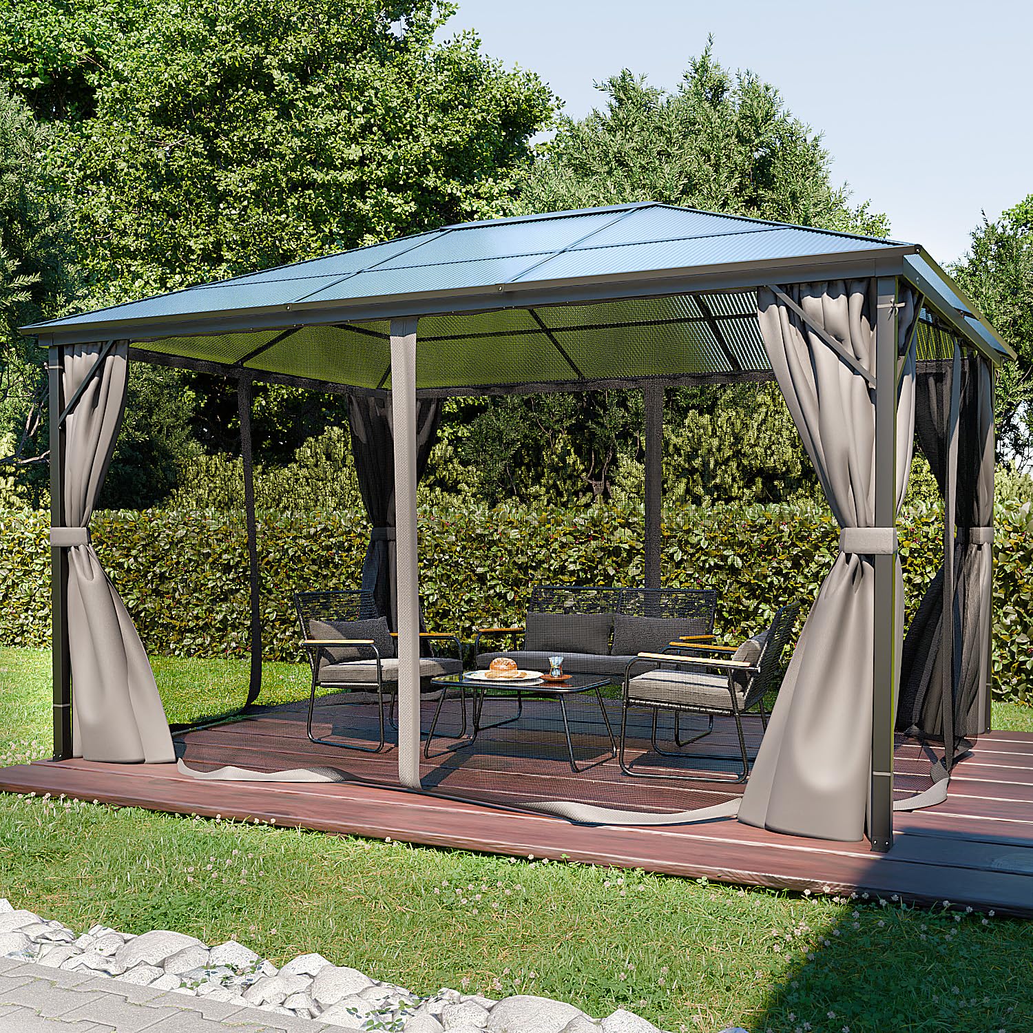 GARMIO Pavillon Pavillon mit Überdachung – 3x4 m, schwarz