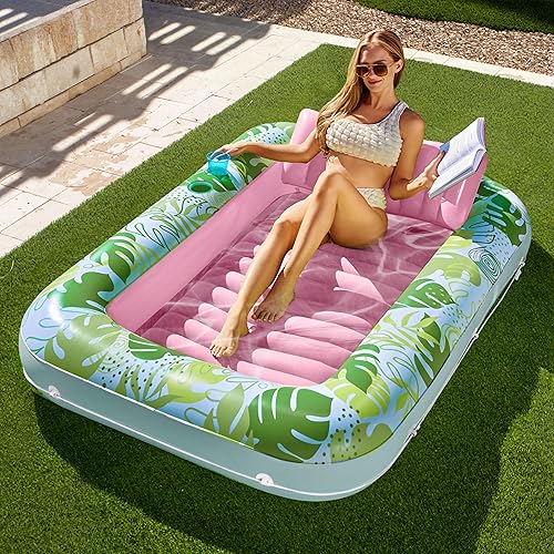 Sloosh Flotador inflable para piscina de bronceado para adultos, 70 x 46 pulgadas, flotadores grandes de piscina para tina de sol, bañera de hielo,