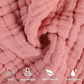 Yoofoss Muslin Baby Washcloths 100% Organic Cotton Face Towels 10 Pack Wash Cloths for Baby 12x12in Soft and Absorbent Baby Wipes (Gradient Pink)