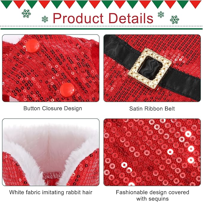 Vestido de Princesa Navideño para Perro Mogoko, Rojo con Lentejuelas y Gorro de Santa, Talla XL miniatura 3